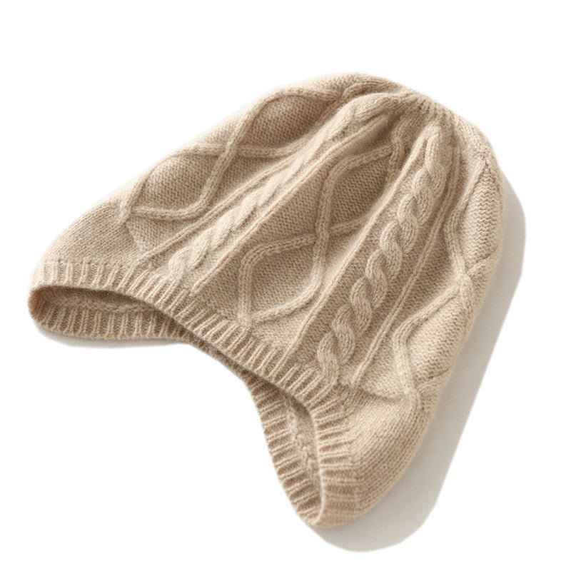 100% Cashmere Cap for Women Cashmere Beanie Hat Earmuff Cashmere Knitted Hat - slipintosoft