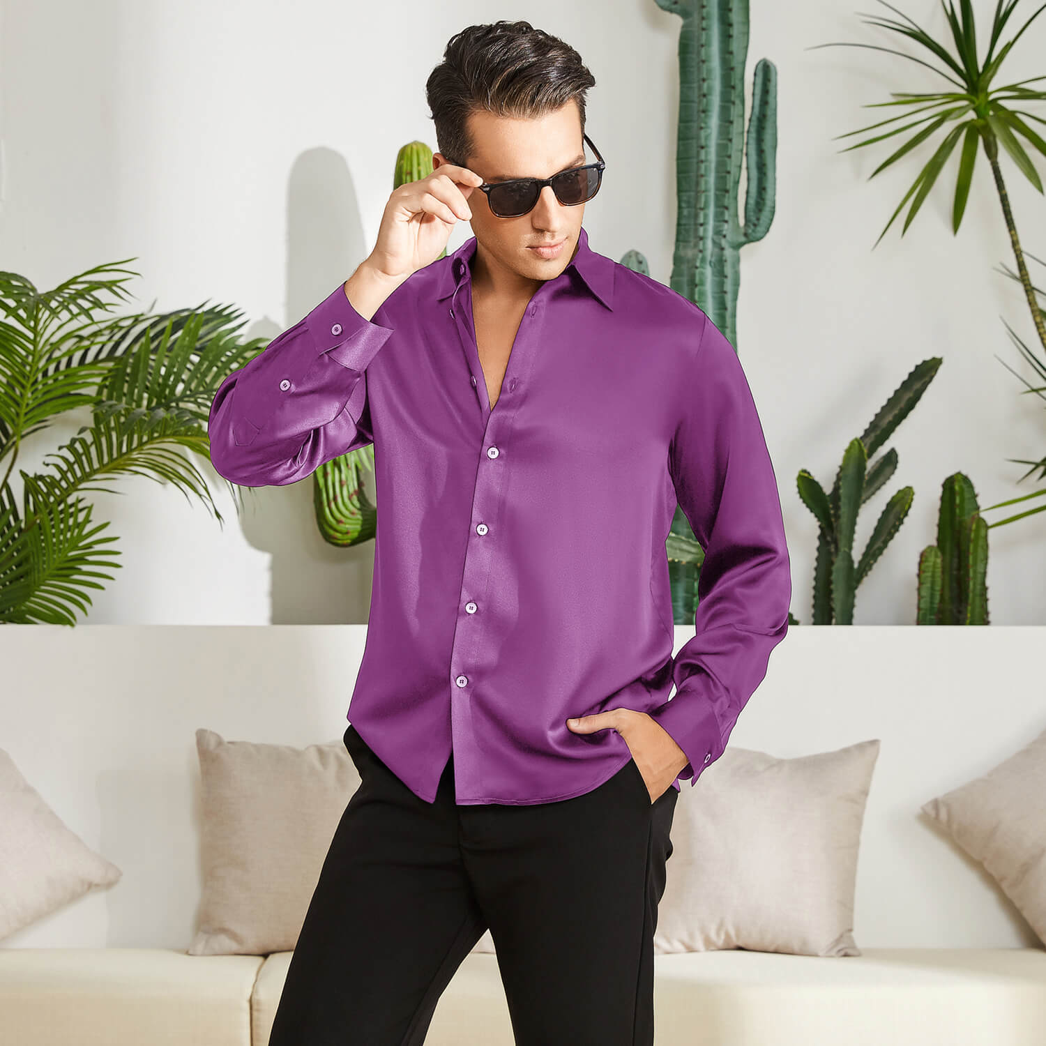 Mens silk dress shirts long sleeve online