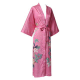 Luxury Long Silk Kimono Robe Hand Painted Cherry Blossom and Leaves - slipintosoft