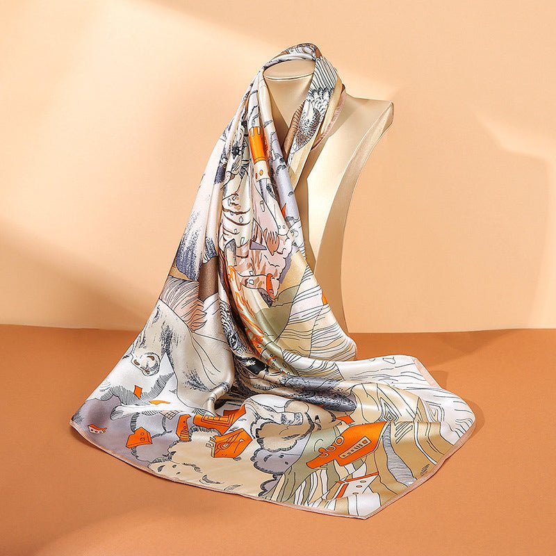 100% Mulberry Silk Scarf - printed For Women