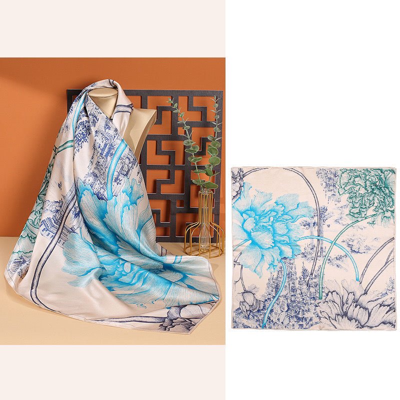 100% Mulberry Silk Scarf - printed For Women