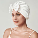 Women Elegant Bowknot Silk Sleep Caps Silk Bow Turban