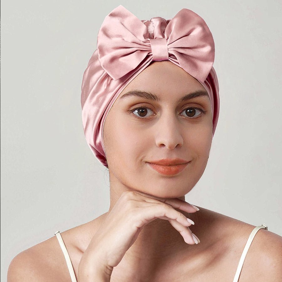 Women Elegant Bowknot Silk Sleep Caps Silk Bow Turban