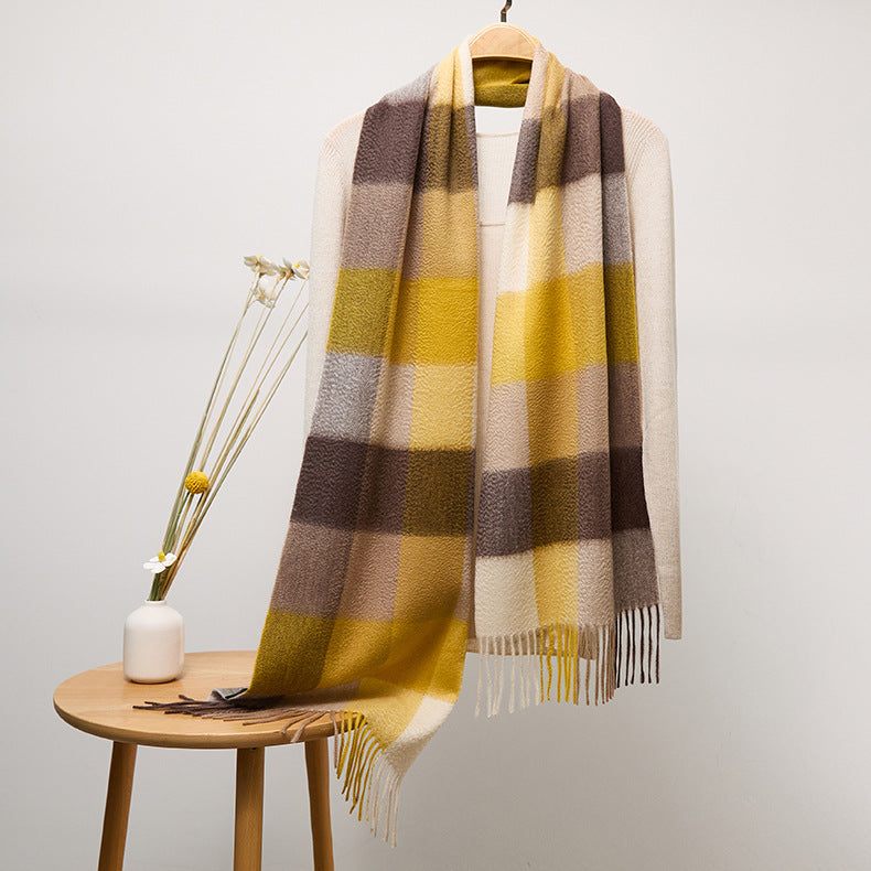 Long Cashmere Scarf with Tassel Plaid Cashmere Warps Multi Styles Winter Gifts