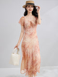 Romantic Puff Sleeve Summer Silk Dress Silk Maxi Dress for Women Silk Floral Dress