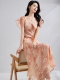 Romantic Puff Sleeve Summer Silk Dress Silk Maxi Dress for Women Silk Floral Dress