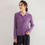 Womens Pure Cashmere Cardigan Cable Knit Button Front Polo Neck Cashmere Sweater