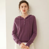 Womens Cashmere Hoodie Sweater Button Neck Cashmere Knit Pullover