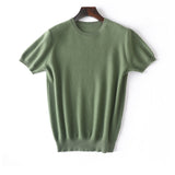 Mens Short Sleeve Pure Cashmere Sweater Crew Neck Textured Knit Tops