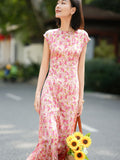 Cap Sleeve Silk Summer Dress Silk Maxi Dress for Women Long Silk Floral Dress