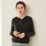 Womens Cashmere Hoodie Sweater Button Neck Cashmere Knit Pullover