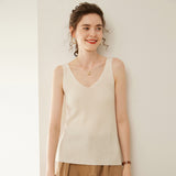 Womens V Neck Cashmere Vest Ribbed Knit Cashmere Tank Top