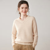 Womens V Neck Cashmere Sweater Long Sleeve Cashmere Knit Pullover