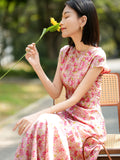 Cap Sleeve Silk Summer Dress Silk Maxi Dress for Women Long Silk Floral Dress