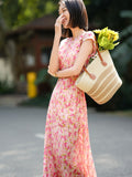 Cap Sleeve Silk Summer Dress Silk Maxi Dress for Women Long Silk Floral Dress