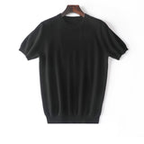 Mens Short Sleeve Pure Cashmere Sweater Crew Neck Textured Knit Tops