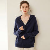 Womens Zip Up Cashmere Hoodie Cashmere Cardigan Long Sleeve Knit Sweater