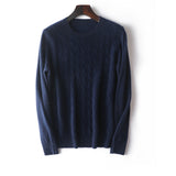 Mens Diamond Knit Cashmere Sweater Crew Neck Long Sleeve Cashmere Pullover