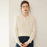 Womens Cashmere Hoodie Sweater Button Neck Cashmere Knit Pullover