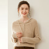 Womens Cashmere Hoodie Sweater Button Neck Cashmere Knit Pullover