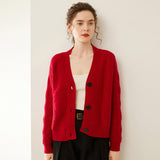 Womens Textured Cashmere Sweater V Neck Cashmere Button Cardigan
