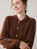 Womens Cable Knit Cashmere Cardigan Peter Pan Collar Cashmere Sweater