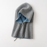 Double Layer Cashmere Hooded Scarf Two Tone Cashmere Balaclava Neck Warmer