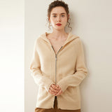 Womens Zip Up Cashmere Hoodie Cashmere Cardigan Long Sleeve Knit Sweater