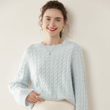 Womens Cable Knit Cashmere Sweater Crew Neck Cashmere Pullover Multi Colors