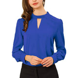 Women's Office Silk Shirt Keyhole Elegant Stand Collar Long Sleeve Silk Blouses
