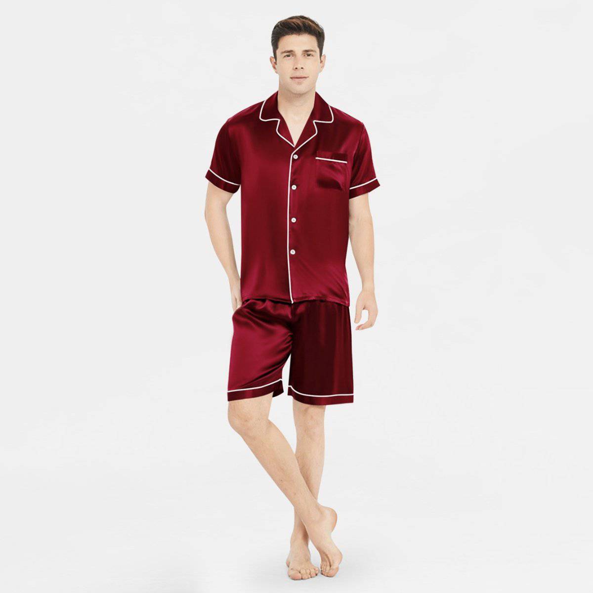 Affordable Men's Short Silk Pajamas Set Basic Men Silk Sleepwear