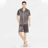 Affordable Men's Short Silk Pajamas Set Basic Men Silk Sleepwear