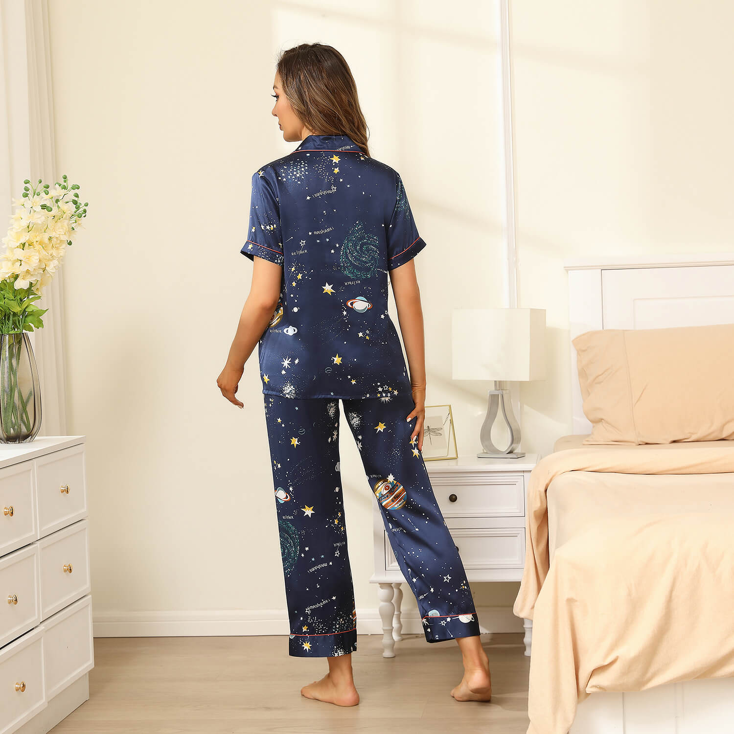 Affordable Printed Silk Pajamas Galaxy Women's Silk Pajama Set