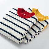 boys and girls crew neck pure cashmere sweater kids striped cashmere pullover - slipintosoft