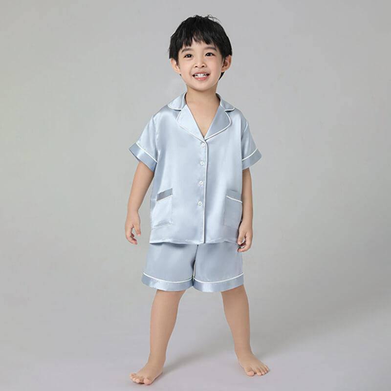 boys silk pajama sets short pure Basic 2 Piece Kids silk Sleepwear