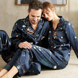 Couples Silk Matching Pajamas Long universe Printed Silk Pajama Set