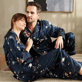 Couples Silk Matching Pajamas Long universe Printed Silk Pajama Set