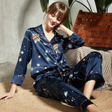 Long Printed Silk Matching Pajamas Set