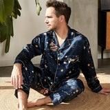 Long Printed Matching Silk Pajamas