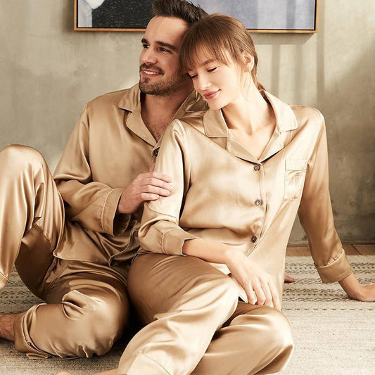 Couples Silk Matching Pajamas Mulberry Long Silk Matching Pajamas 4pcs