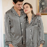 Couples Silk Matching Pajamas Sets Long Striped Couples silk sleepwear