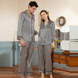 Couples Silk Matching Pajamas Sets Long Striped Couples silk sleepwear