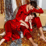 Couples silk pajamas Silk Christmas Pajamas 2 Sets for Men And Women