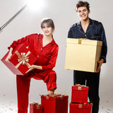 Couples silk pajamas Silk Christmas Pajamas 2 Sets for Men And Women