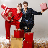 Couples silk pajamas Silk Christmas Pajamas 2 Sets for Men And Women