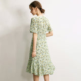 Elegant Floral Print  Women's Silk Dress Pure 100% Pure Mulberry Silk Dresses