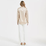 Elegant Womens Pearl Buckle Silk Blouse Silk Long Sleeves Shirt