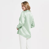 Elegant Womens Pearl Buckle Silk Blouse Silk Long Sleeves Shirt