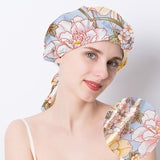 Floral Printed Silk Sleep Cap Silk Hair Wrapping Bonnet Silk Hair Cap For Sleeping