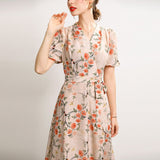 Floral Pure Silk Midi Dress Guest Party Silk Wrap Dresses